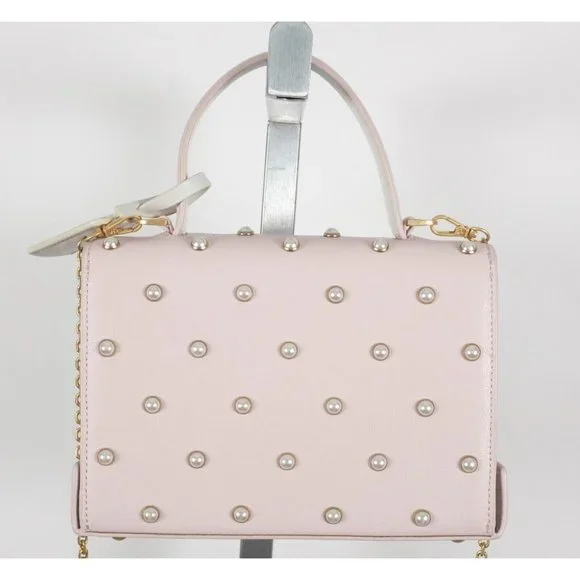New Lulu Guinness bag pearl leather QUEENIE handbag pink studded - Picture 11 of 13